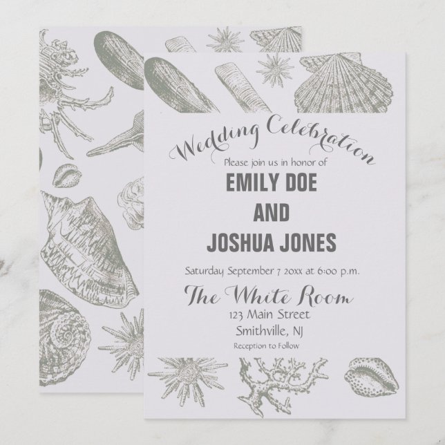 Seashell Soft Antique Art Beach Shells Invitation (Front/Back)