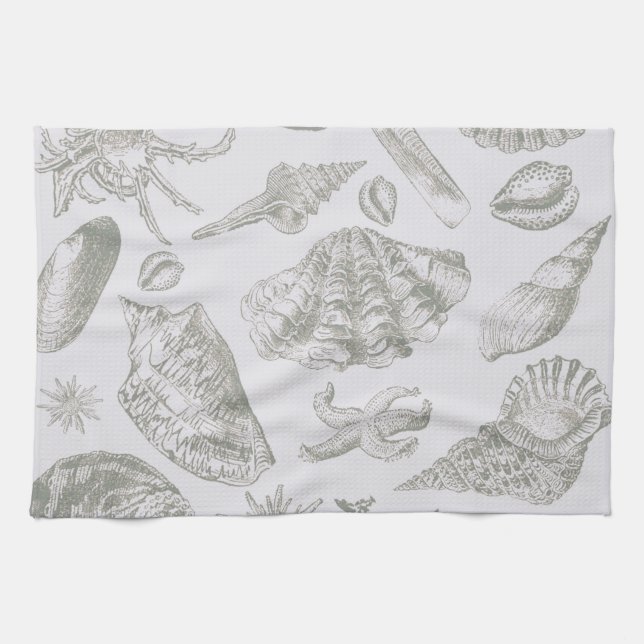Seashell Soft Antique Art Beach Shells Kitchen Towel (Horizontal)