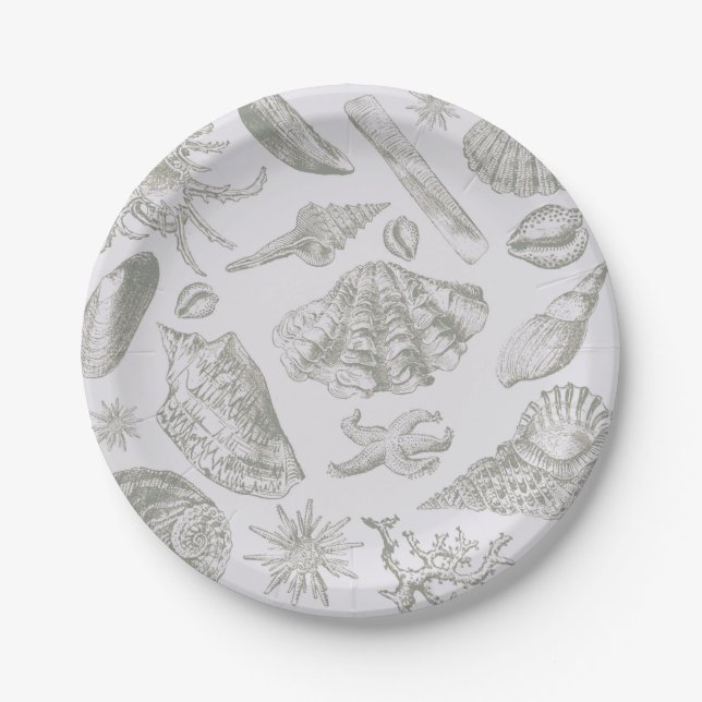 Seashell Soft Antique Art Beach Shells Paper Plate (Front)