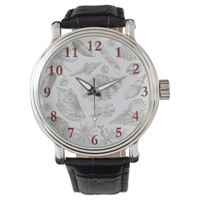 Seashell Soft Antique Art Beach Shells Watch (Front)