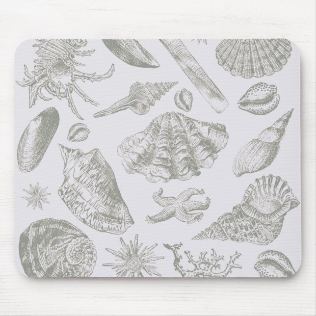 Seashell Soft Antique Art Print Beach House Mouse Pad (Front)