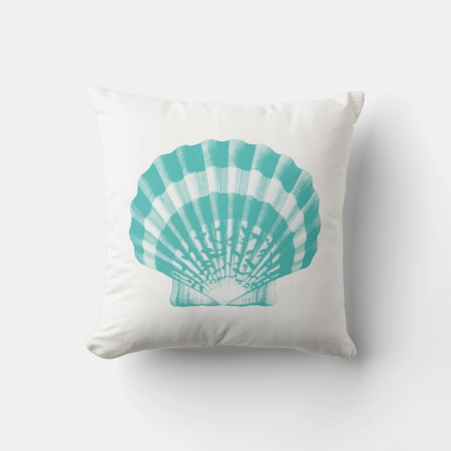 Seashell - soft aqua and white throw pillow (Front)
