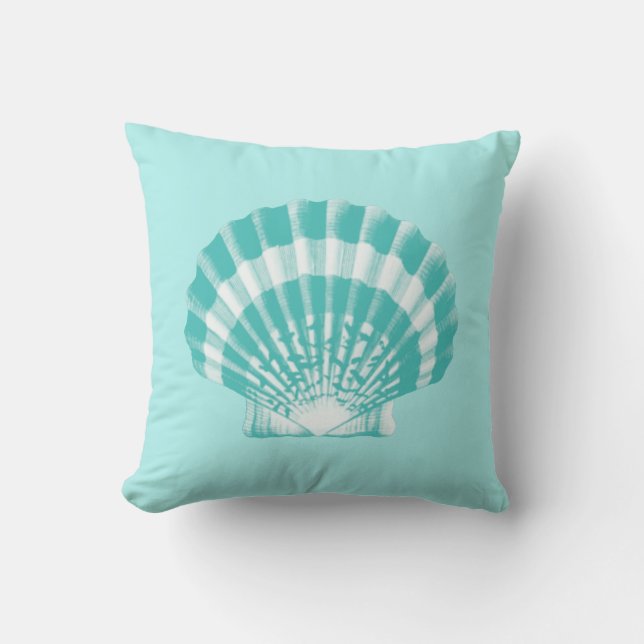 Seashell - soft aqua and white throw pillow (Front)