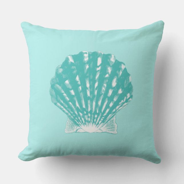 Seashell - soft aqua and white throw pillow (Front)