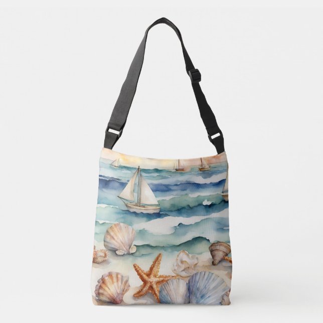 Seashell Starfish Beach Themed Tote Bag (Front)
