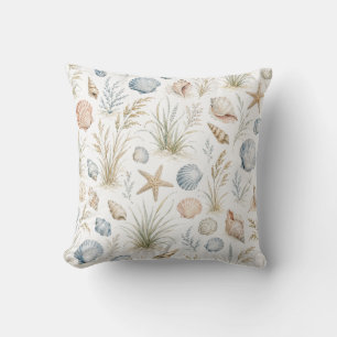 Seashell Starfish Coastal Ocean Beach Nautical Throw Pillow