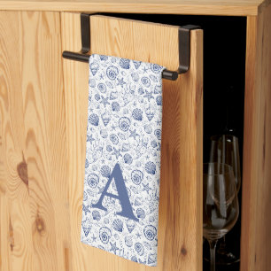 Seashell Starfish Nautical Monogram Kitchen Towel