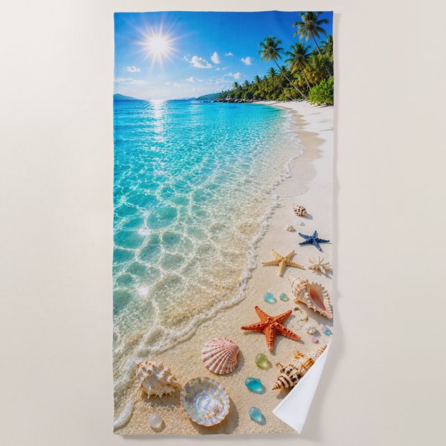 Seashell & Starfish Paradise Beach Towel (Front)
