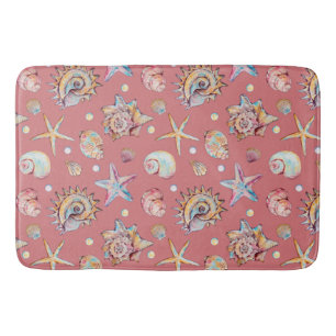 Seashell & Starfish Pattern beach vibes  Bath Mat