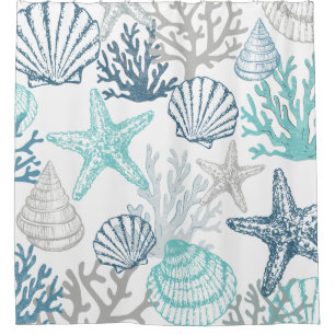 Seashell Starfish Pattern Blue And Teal