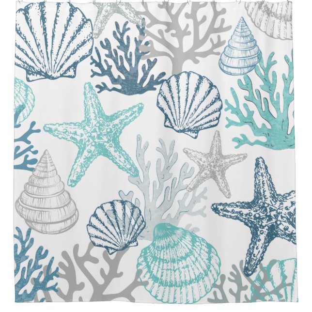 Seashell Starfish Pattern Blue And Teal (Front)