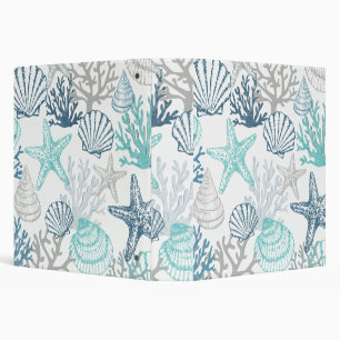 Seashell Starfish Pattern Blue And Teal Binder