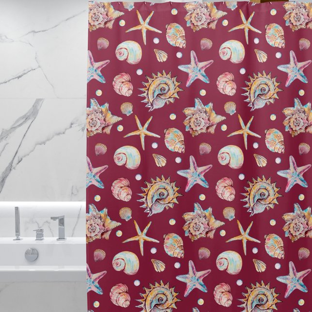 Seashell & Starfish Pattern on Maroon Background (Creator Uploaded)