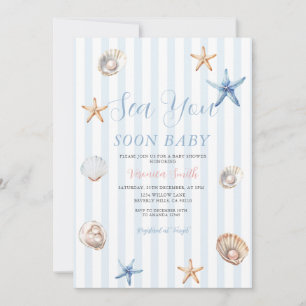 Seashell Starfish Sea You Soon Baby Shower Invitation