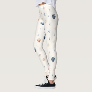 Seashell Starfish Seamless Pattern Leggings