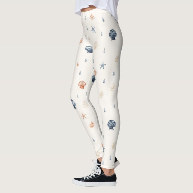 Seashell Starfish Seamless Pattern Leggings (Left)