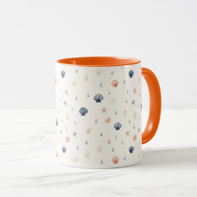 Seashell Starfish Seamless Pattern Mug (Front Right)