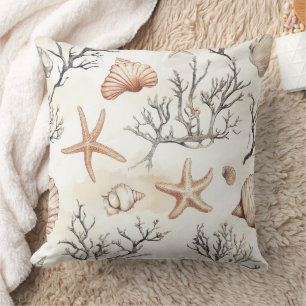 Seashell Starfish Terracotta Ivory Coastal Throw Pillow