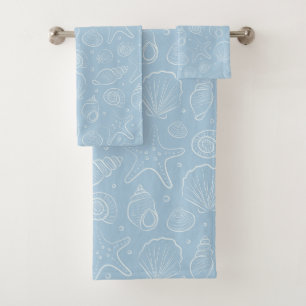 Seashell Summer Coastal Nautical Boho Beach Blue Bath Towel Set