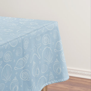Seashell Summer Coastal Nautical Boho Beach Blue Tablecloth