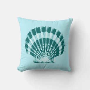 Seashell - Teal blue and aqua Throw Pillow