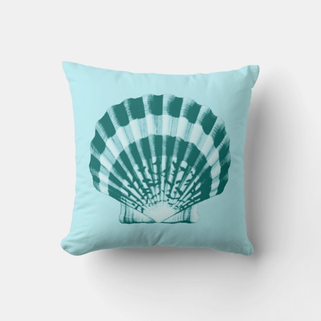 Seashell - Teal blue and aqua Throw Pillow (Front)