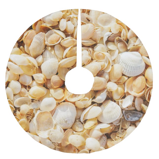 Seashell textured summer beach background. brushed polyester tree skirt (Front)