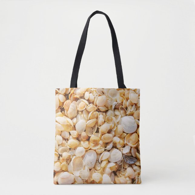 Seashell textured summer beach background. tote bag (Front)