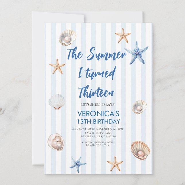Seashell The Summer I Turned Thirteen Birthday Invitation (Front)