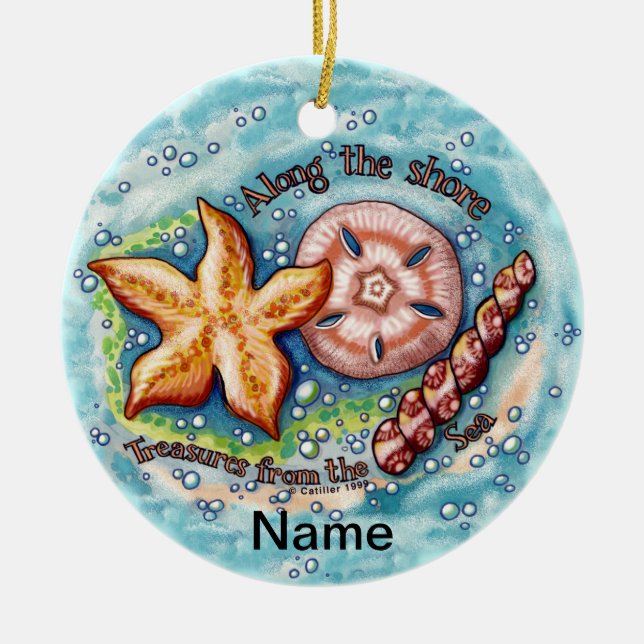 Seashell Treasures  tote bag Ceramic Ornament (Front)