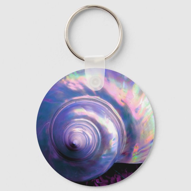 Seashell tropical opal mother of pearl look purple keychain (Front)