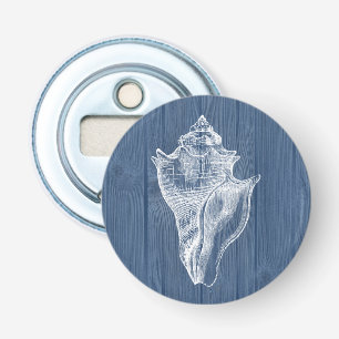 Seashell Vintage Blue Wood Beach Bottle Opener