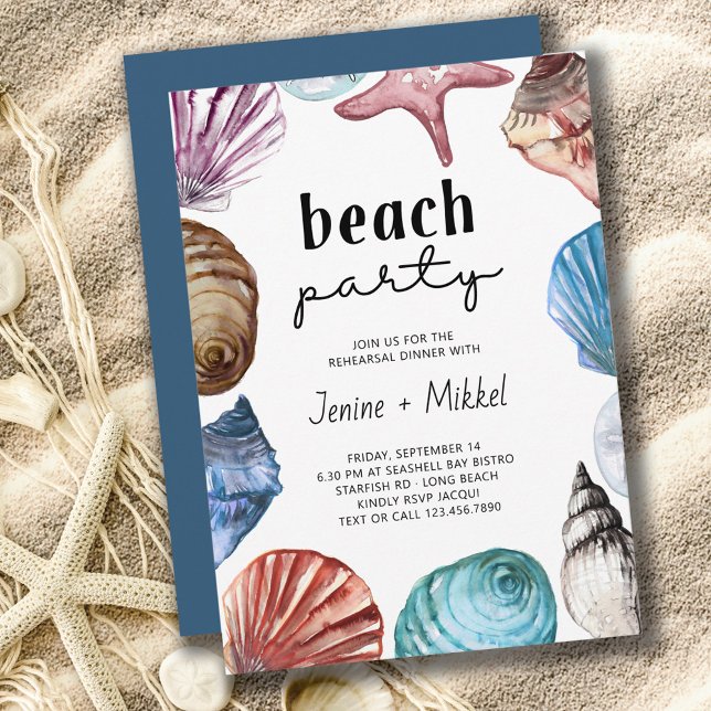 Seashell Watercolor Beach Party Rehearsal Dinner Invitation (Creator Uploaded)