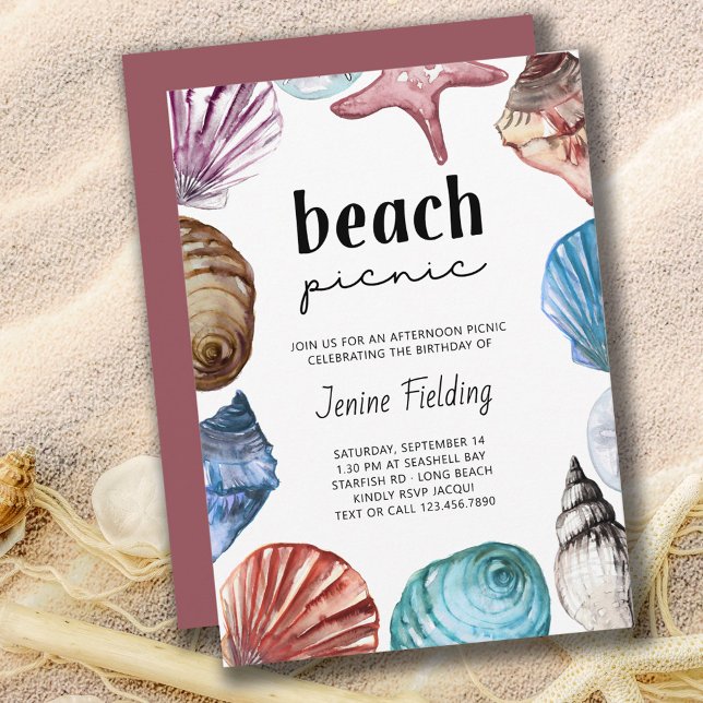 Seashell Watercolor Beach Picnic Birthday Invitation (Creator Uploaded)