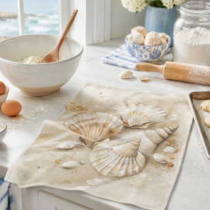 Seashell Watercolor Coastal Kitchen Towel
