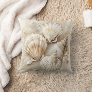 Seashell Watercolor Coastal  Throw Pillow