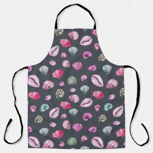 Seashell Watercolor: Dark Blue Pattern Apron