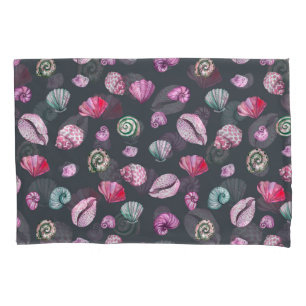 Seashell Watercolor: Dark Blue Pattern Pillowcase