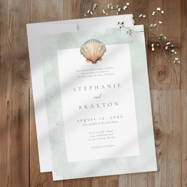 Seashell Watercolor Minimalist Beach Wedding Invitation (Seashell Watercolor Minimalist Beach Wedding Invitation)