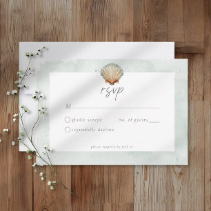 Seashell Watercolor Minimalist Beach Wedding RSVP Card