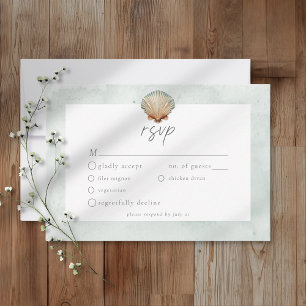 Seashell Watercolor Minimalist Beach Wedding RSVP Card
