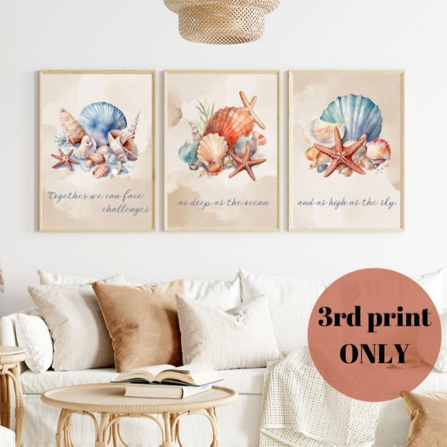 Seashell Watercolor Quote (3 of 3) Wall Art ("Together we can face challenges as deep as the ocean and as deep as the sky" coastal wall art)