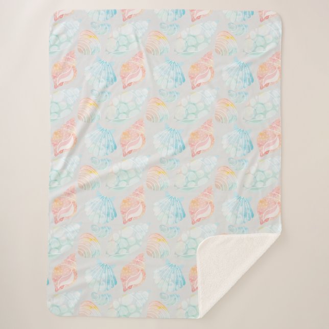 Seashell Watercolor Sherpa Blanket (Front)