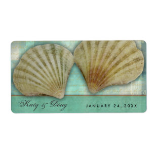 Seashell wedding labels with blue green accent