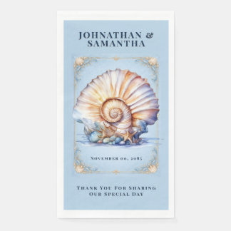 Seashell wedding serviettes ivory blue nautical napkin