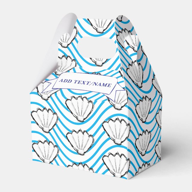 Seashell White And Blue Wave Patterns Custom Favor Box (Back Side)