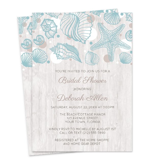 Seashell Whitewashed Wood Bridal Shower Invitation (Creator Uploaded)