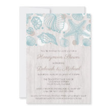 Seashell Whitewashed Wood Honeymoon Shower Invites