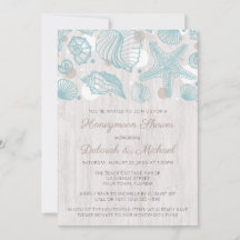 Seashell Whitewashed Wood Honeymoon Shower Invites