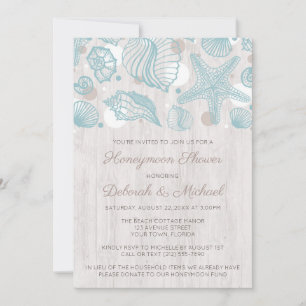 Seashell Whitewashed Wood Honeymoon Shower Invites